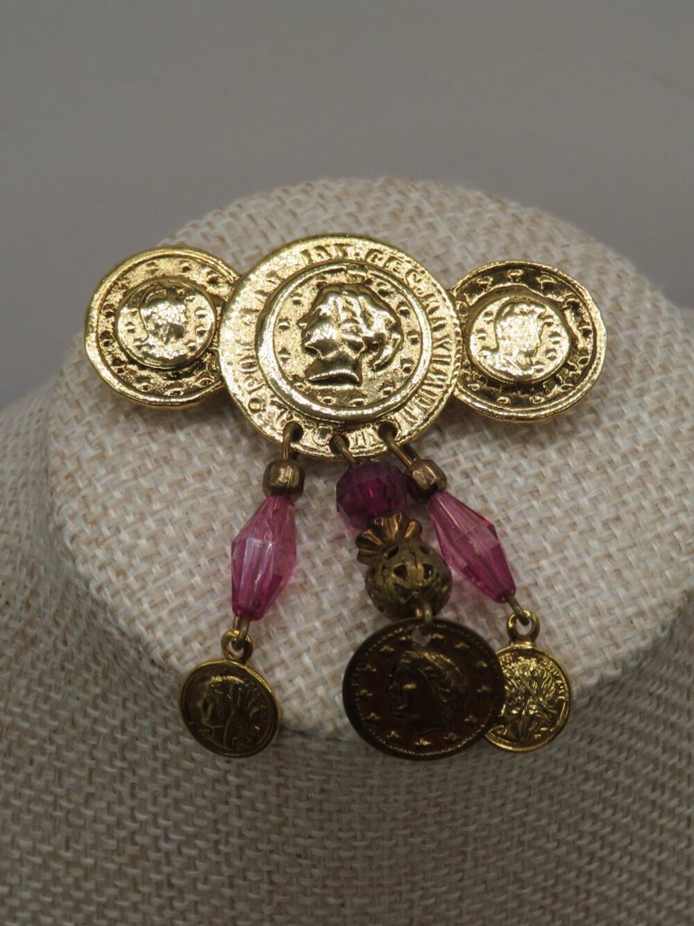 Vintage Coin Beaded Brooch